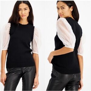 NEW w/ TAGS! INC International Concepts Scalloped Organza-Sleeve Sweater, Size M